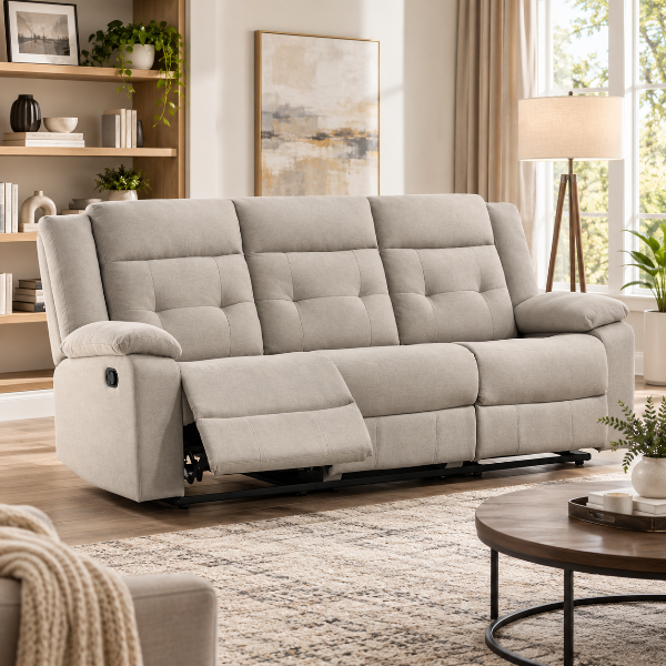 Mason Beige Manual Recliner Sofa In Fabric Upholstery