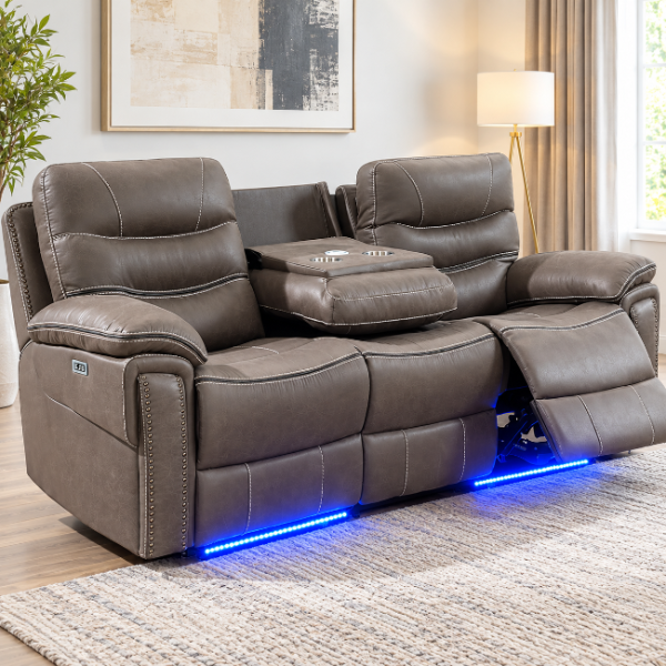 Alina Power Recliner Sofa in Leathaire Upholstery - Dark Grey | Contemporary, Sleek, Comfortable &amp; Built to Last