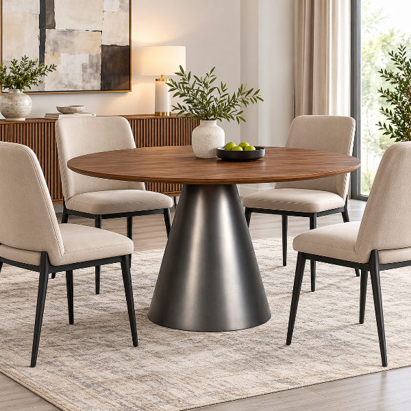 Clix Metal Espresso Round Dining Table With Tapered Tabletop