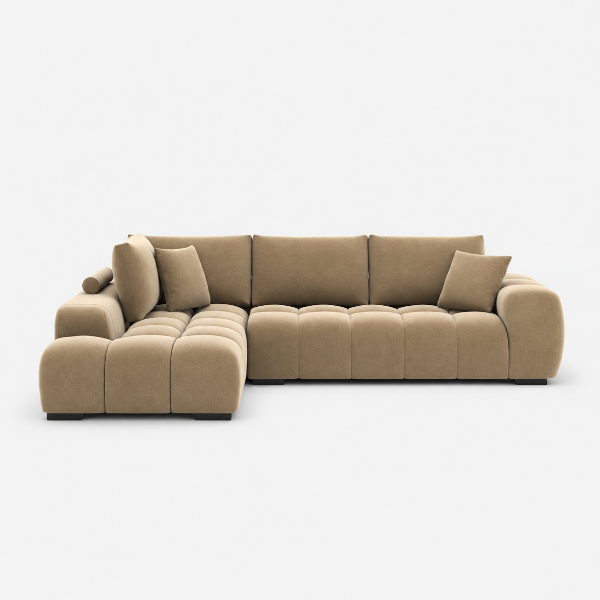 Simon Taupe L-Shaped Sectional Sofa In Fabric Upholstery | Available In RHF/ LHF Configuration