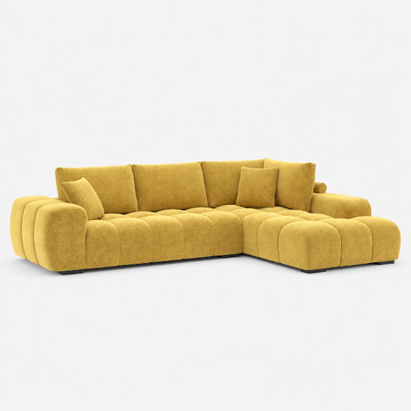Simon Yellow L-Shaped Sectional Sofa In Fabric Upholstery | Available In RHF/ LHF Configuration