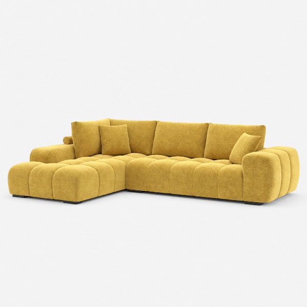 Simon Yellow L-Shaped Sectional Sofa In Fabric Upholstery | Available In RHF/ LHF Configuration