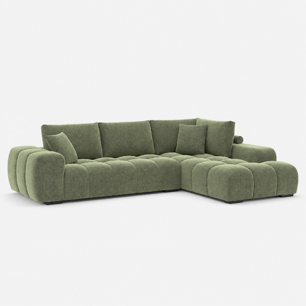 Simon Green L-Shaped Sectional Sofa In Fabric Upholstery | Available In RHF/ LHF Configuration