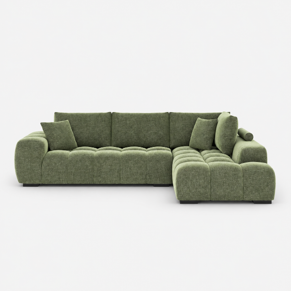Simon Green L-Shaped Sectional Sofa In Fabric Upholstery | Available In RHF/ LHF Configuration