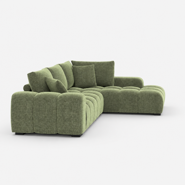 Simon Green L-Shaped Sectional Sofa In Fabric Upholstery | Available In RHF/ LHF Configuration