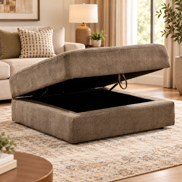 6820711 Camellia-Court Oversized Fabric Upholstered Ottoman With Storage - Coffee | Benchcraft By Ashley