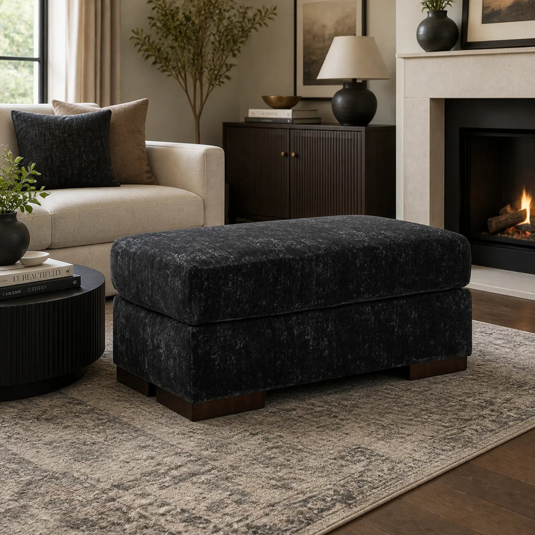 8040414 Whitmore Manor Accent Ottoman In Fabric Upholstery - Black Pearl | Benchcraft By Ashley