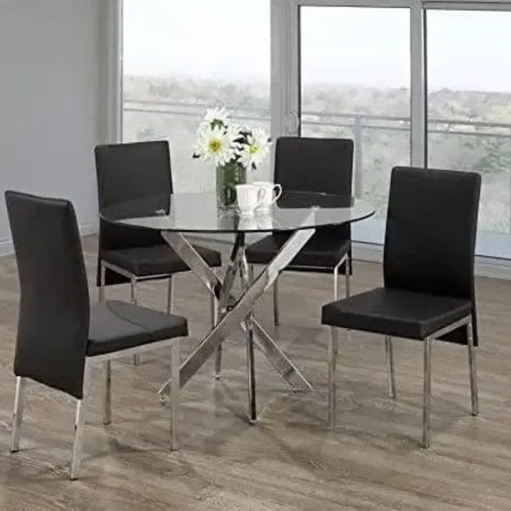 Sidney Dining Table Set For 4 | Tempered Clear Glass with Chrome Legs
