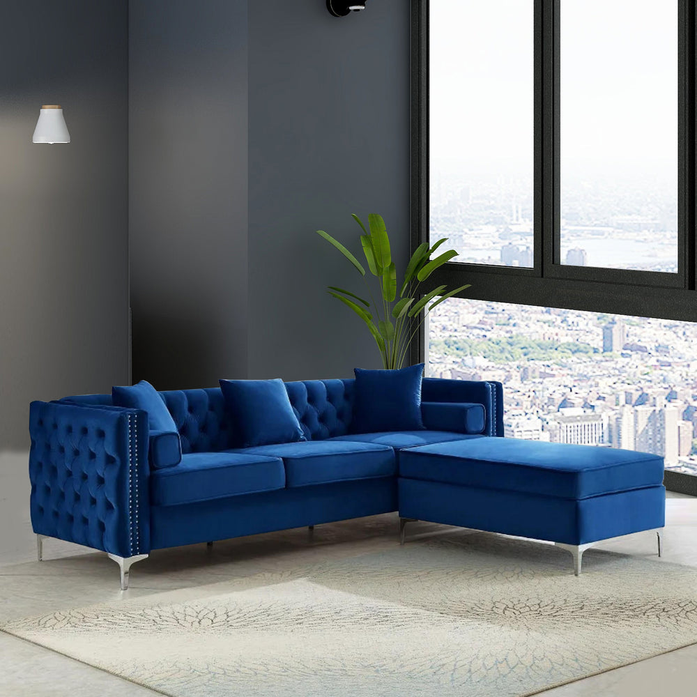 Recar Blue Velvet Reversible Sofa Sectional