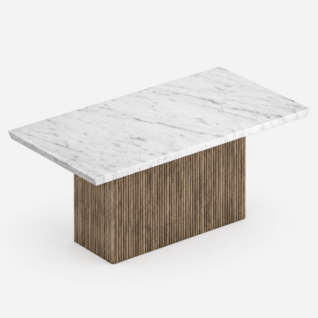 Fluk Wooden Dining Table With Marble Top - Grey/ White
