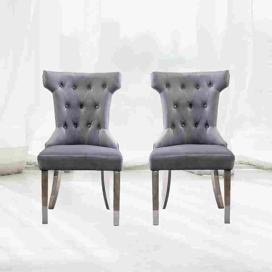 Rosalee Grey Velvet Dining Chairs Classic Elegance with Chrome Legs (Set of 2)