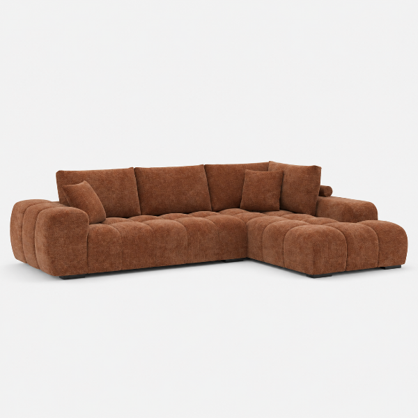 Simon Rust L-Shaped Sectional Sofa In Fabric Upholstery | Available In RHF/ LHF Configuration