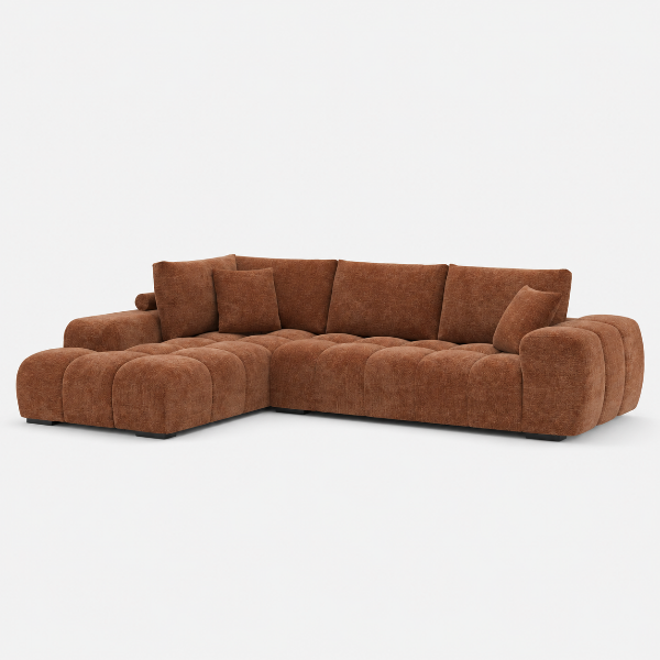 Simon Rust L-Shaped Sectional Sofa In Fabric Upholstery | Available In RHF/ LHF Configuration