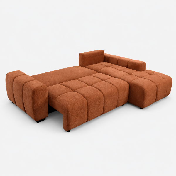 Molton Burnt Orange Sectional Sofa Bed With Lift-Up Storage Chaise | Avaiable In LHF/ RHF Configuration