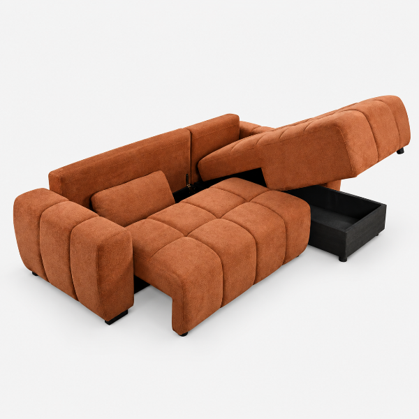 Molton Burnt Orange Sectional Sofa Bed With Lift-Up Storage Chaise | Avaiable In LHF/ RHF Configuration