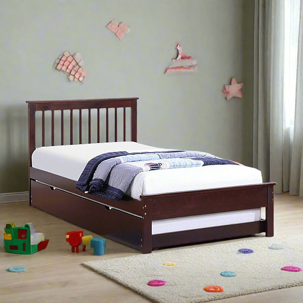 Madeline Classy Platform Bed Frame With Storage Drawers & Pull-Out Trundle - Espresso