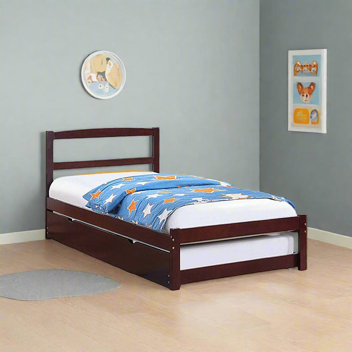 Parker Sleek Platform Bed Frame With Storage Drawers and Pull-Out Trundle - Espresso
