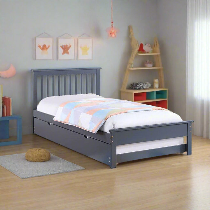 Madeline Classy Platform Bed Frame With Storage Drawers & Pull-Out Trundle - Grey