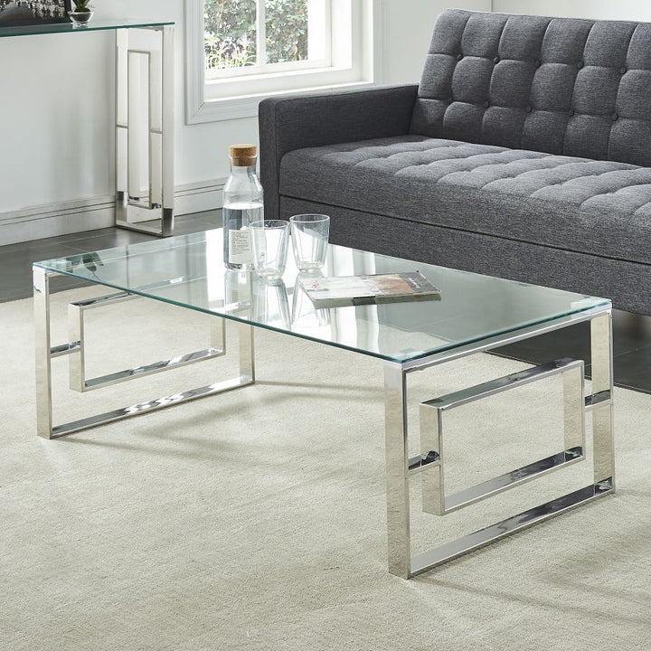 Jivin Tempered Glass Coffee Table With Silver Finish