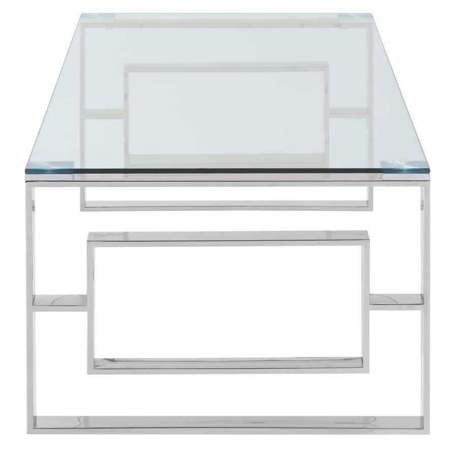 Jivin Tempered Glass Coffee Table With Silver Finish