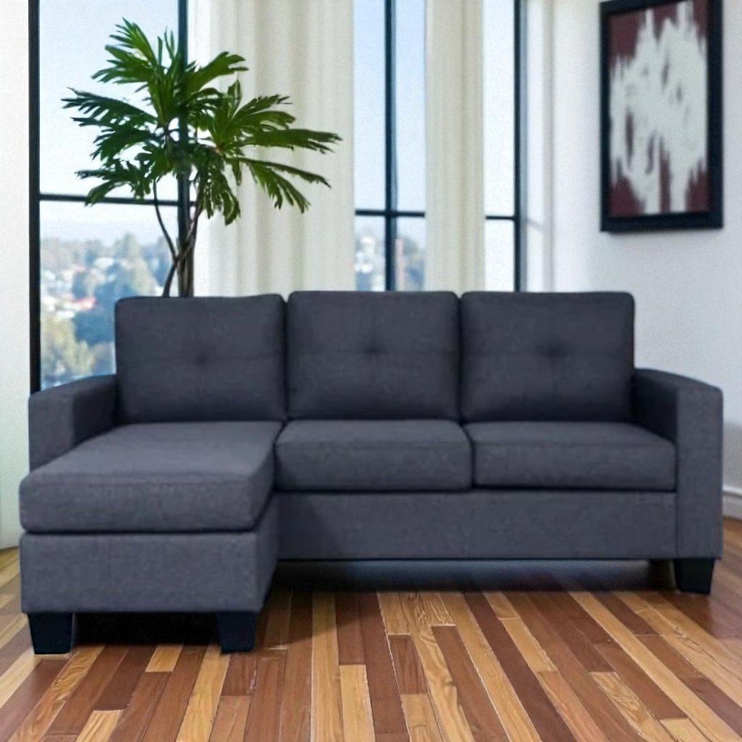 Emma Fabric Upholstered Sectional Sofa With Reversible Chaise - Grey