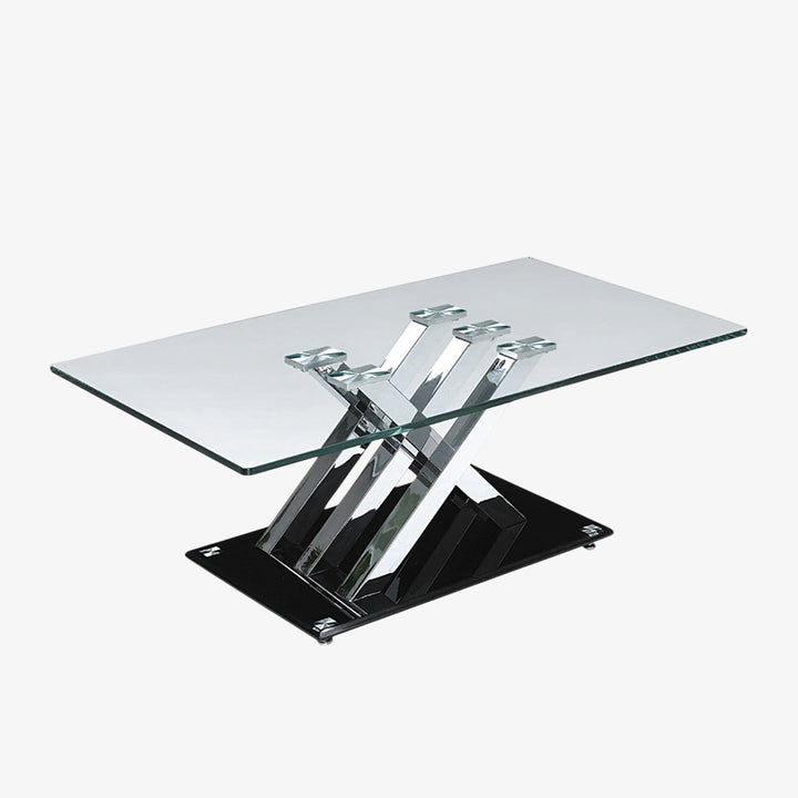 Zephyr Coffee Table With Tampered Glass Top & X-Shaped Metallic Base - Black/ Chrome