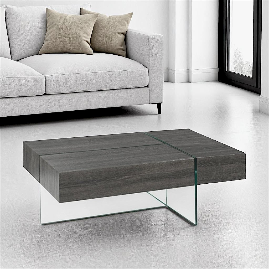 Caffora Coffee Table with Three-Sided Storage - Grey