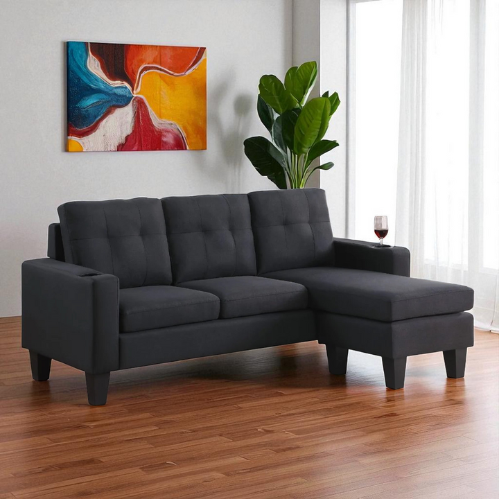 Ethan Fabric Upholstered Sectional Sofa With Reversible Chaise - Black