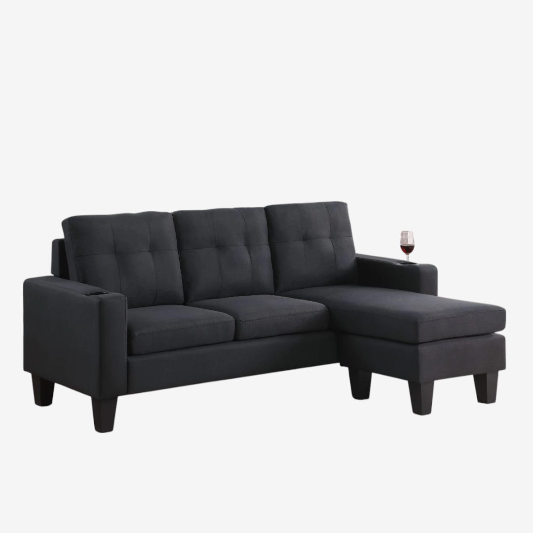 Ethan Fabric Upholstered Sectional Sofa With Reversible Chaise - Black