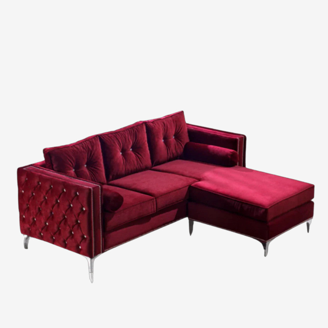 Diamond Fabric Upholstered Sectional Sofa With Reversible Chaise - Red