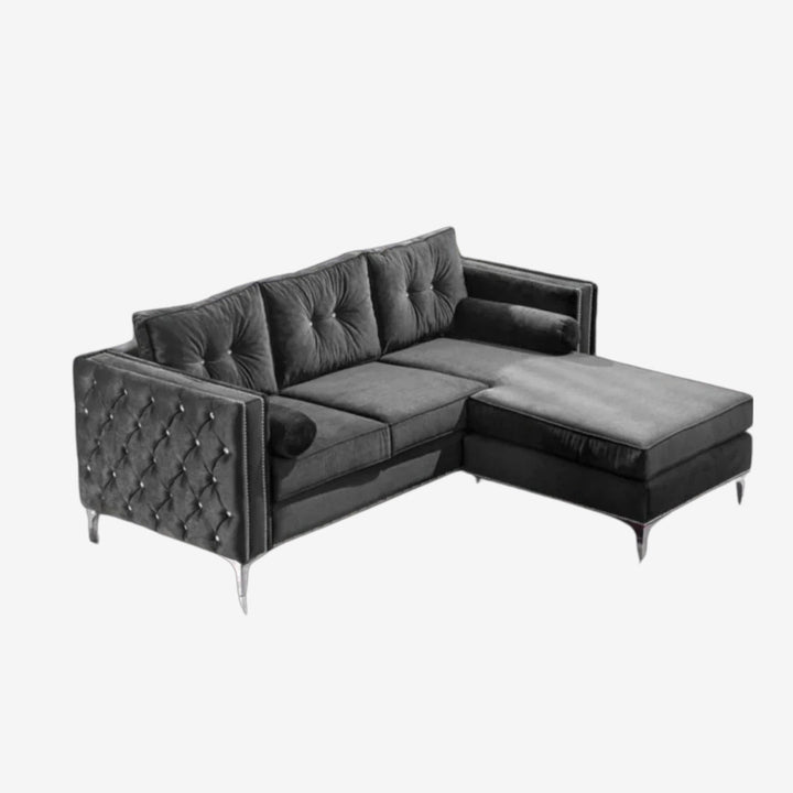 Diamond Fabric Upholstered Sectional Sofa With Reversible Chaise - Grey