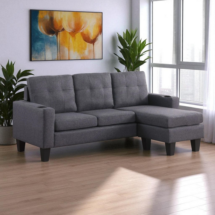 Ethan Fabric Upholstered Sectional Sofa With Reversible Chaise - Grey