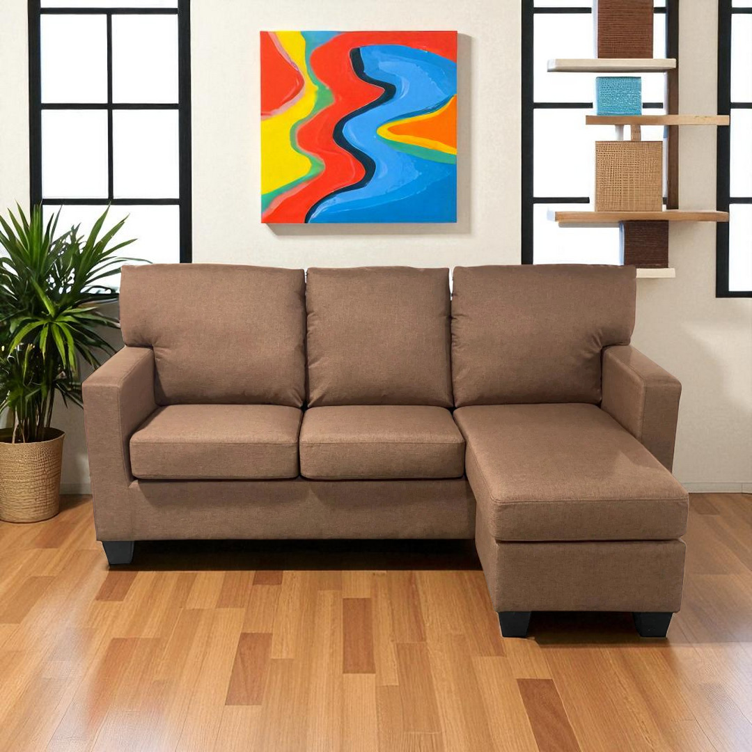 Ethan Fabric Upholstered Sectional Sofa With Reversible Chaise - Brown