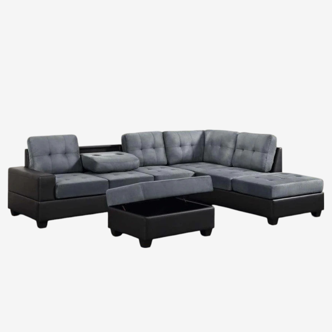 Marcel Fabric/ Leather Upholstered Sectional Sofa With Reversible Chaise - Grey/ Black