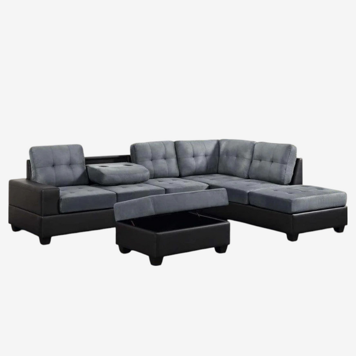 Marcel Fabric/ Leather Upholstered Sectional Sofa With Reversible Chaise - Grey/ Black