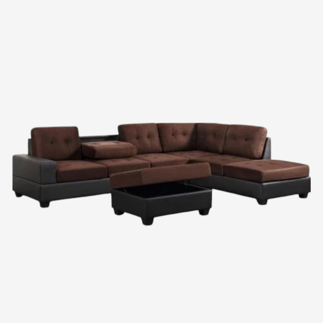 Marcel Fabric/ Leather Upholstered Sectional Sofa With Reversible Chaise - Brown/ Black