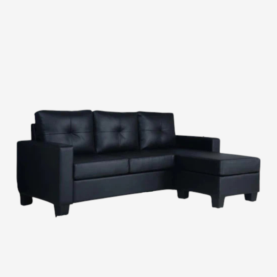 Emma Leather Upholstered Sectional Sofa With Reversible Chaise - Black