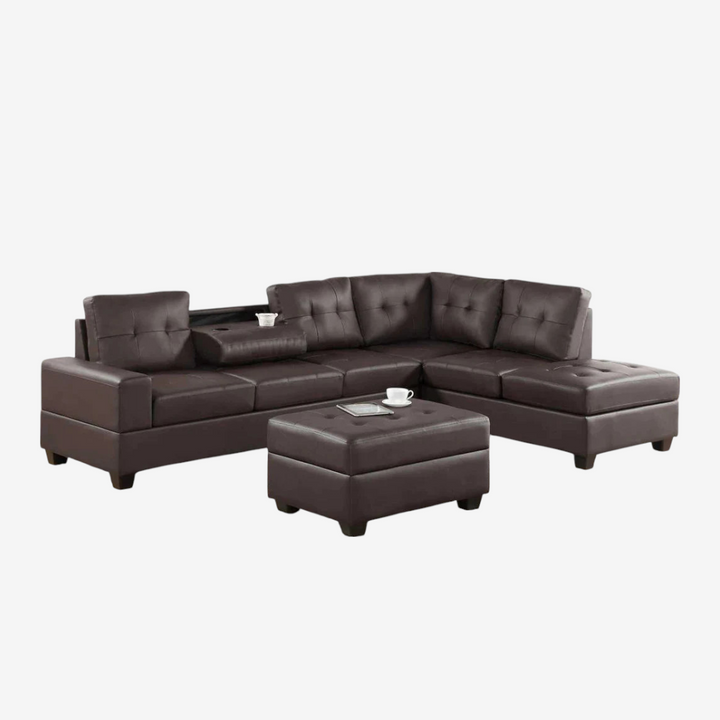 Marcel Leather Upholstered Sectional Sofa With Reversible Chaise - Dark Brown