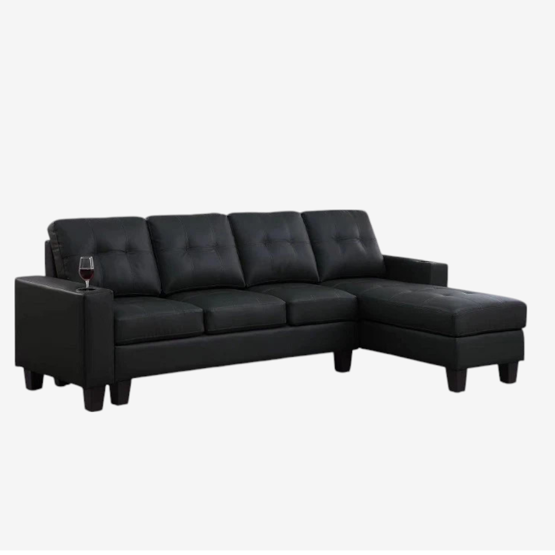 Cole Leather Upholstered Sectional Sofa With Reversible Chaise - Black
