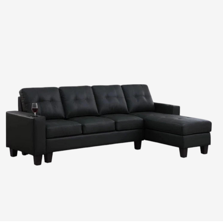Cole Leather Upholstered Sectional Sofa With Reversible Chaise - Black