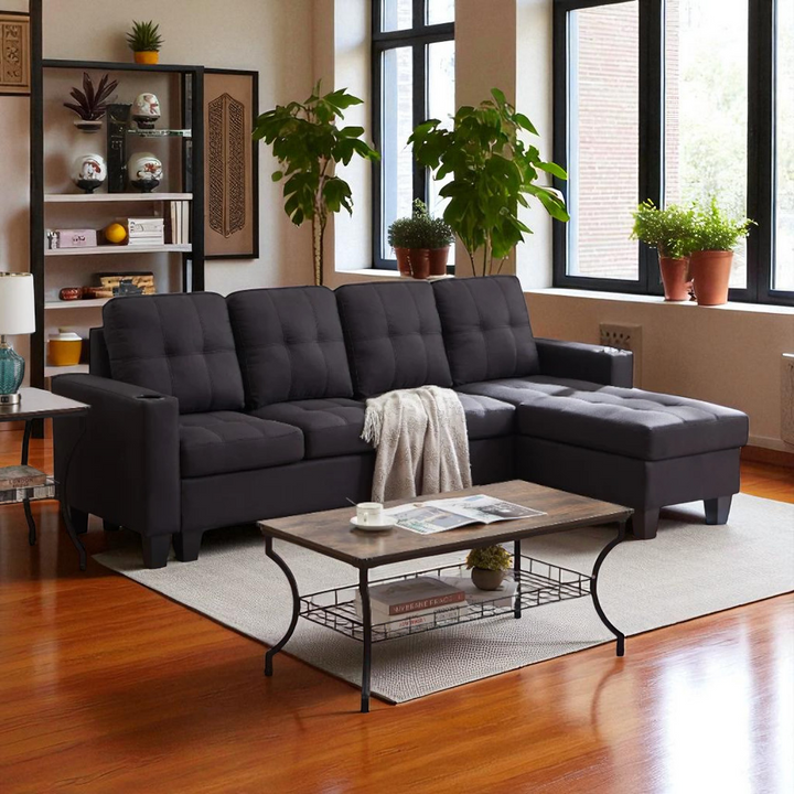 Cole Fabric Upholstered Sectional Sofa With Reversible Chaise - Charcoal