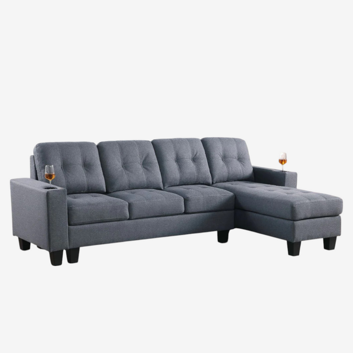 Cole Fabric Upholstered Sectional Sofa With Reversible Chaise - Grey