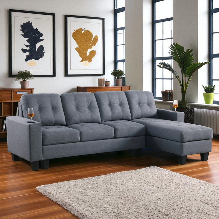 Cole Fabric Upholstered Sectional Sofa With Reversible Chaise - Grey