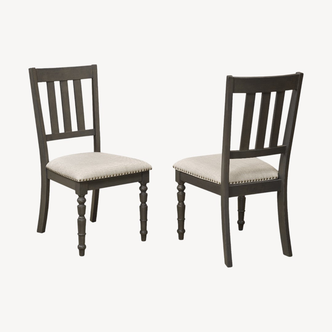 Noir Wooden Dining Chair in Fabric Upholstery (Set of 2) - Beige/ Dark Grey