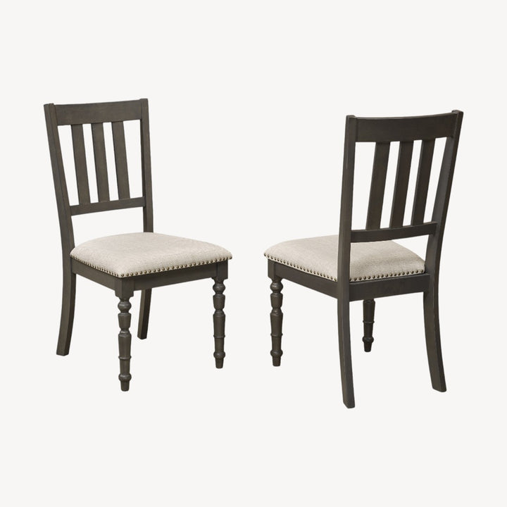 Noir Wooden Dining Chair in Fabric Upholstery (Set of 2) - Beige/ Dark Grey