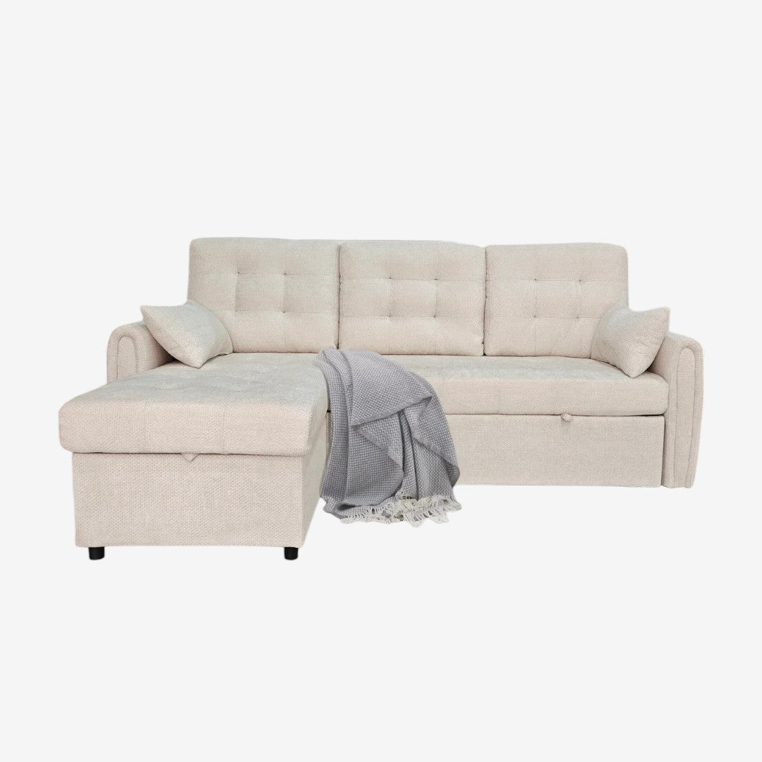 Céleste Fabric Upholstered Sectional Sofa Bed With Reversible Storage Chaise - Beige