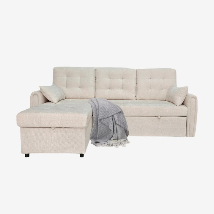 Céleste Fabric Upholstered Sectional Sofa Bed With Reversible Storage Chaise - Beige