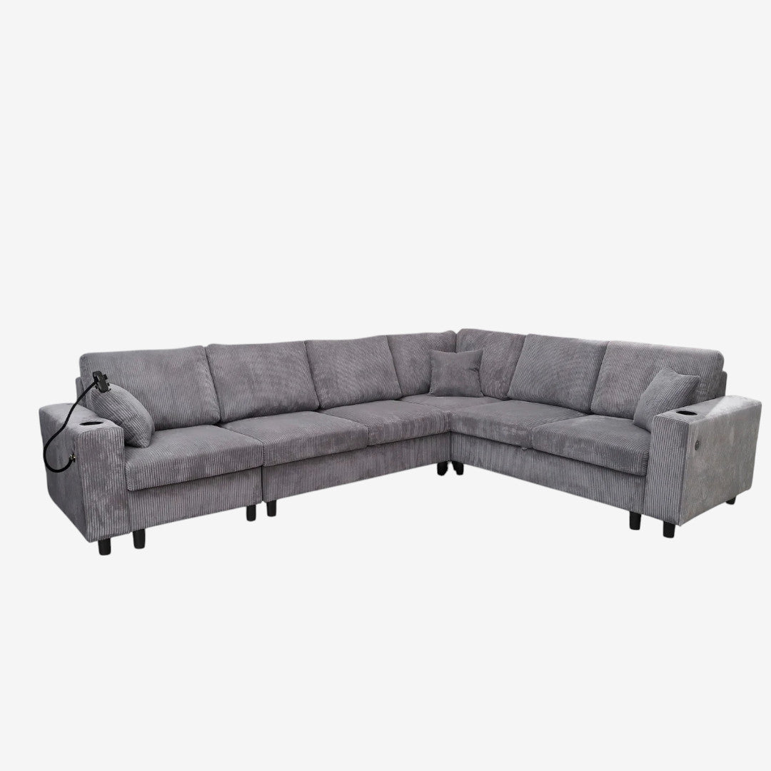 Tristan 4-Piece Fabric Sectional Sofa With USB Charging Ports - Grey