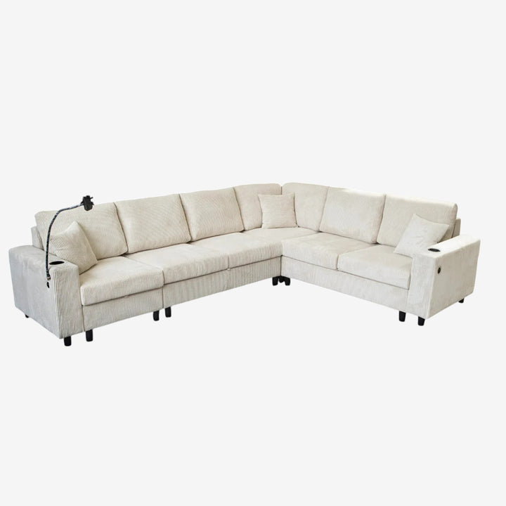 Tristan 4-Piece Fabric Sectional Sofa With USB Charging Ports - Beige