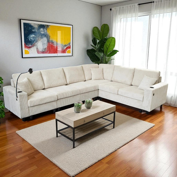 Tristan 4-Piece Fabric Sectional Sofa With USB Charging Ports - Beige